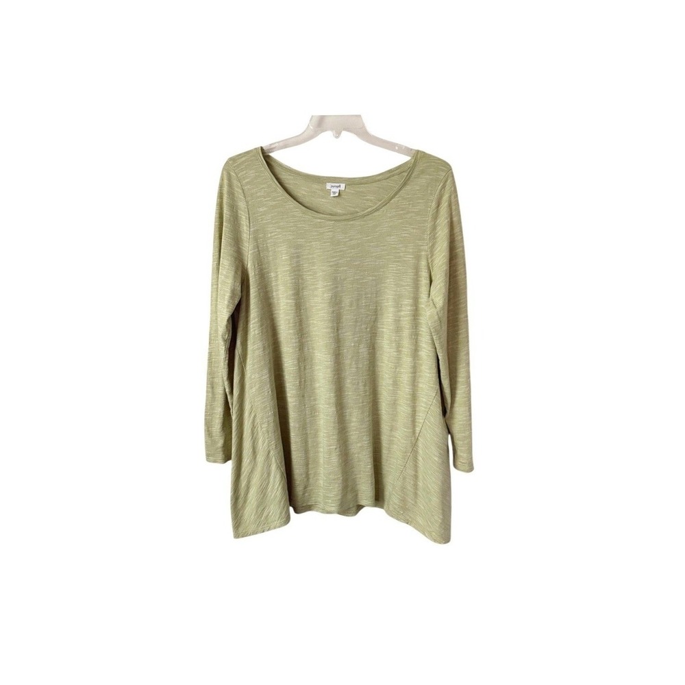 Pure Jill Cotton Slub Knit Light Green Tunic Top Asymmetrical Hem Scoop Neck XL
